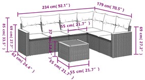 7 részes bézs polyrattan kerti ülőgarnitúra párnákkal