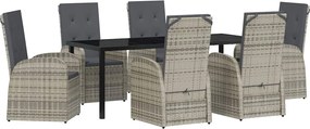vidaXL Kert étkező szett párnával 7 pcs Szürke polirattan