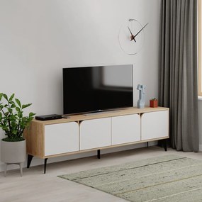 Fehér-natúr színű TV-állvány tölgyfa dekorral 180x51 cm Nola – Marckeric