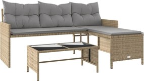 vidaXL L-alakú bézs polyrattan kerti kanapé asztallal és párnával