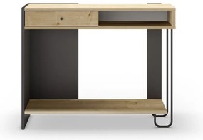 Fekete-natúr színű konzolasztal tölgyfa dekoros asztallappal 35x100 cm Saturne – Marckeric