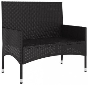 fekete 2 személyes polyrattan kerti pad párnával