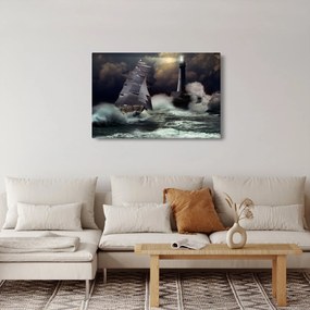 Kép - Viharos hullámokon áthajózó hajó (90x60 cm)