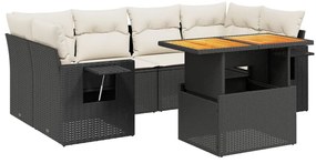 vidaXL 7 részes fekete polyrattan kerti ülőgarnitúra párnával
