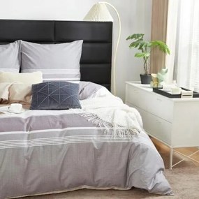 Szatén ágyneműhuzat 160x200 bézs-szürke csíkos S003 I14