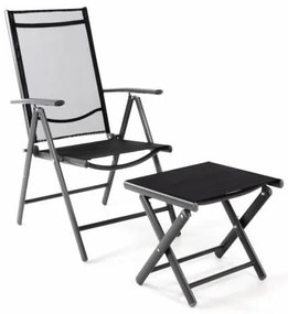 Kerti szék összecsukható GARTH + lábtartó - fekete