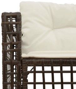 L-alakú barna polyrattan kerti kanapé párnákkal és lábtartóval