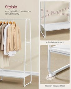 Ruhatartó állvány cipőtartóval, 5 szintes tárolópolccal, 45 x 120 x 160 cm, fehér