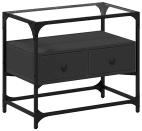fekete szerelt fa TV-szekrény üveglappal 60 x 35 x 51 cm