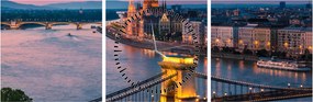 Kép - panoráma a városra, Budapest, Magyarország (órával) (90x30 cm)