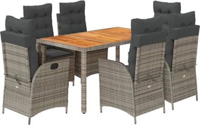 vidaXL 7 részes szürke polyrattan kerti étkezőgarnitúra párnával