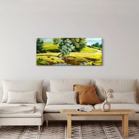 Kép - folyó a rétek között,, olajfestmény (120x50 cm)