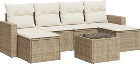 vidaXL 7 részes bézs polyrattan kerti ülőgarnitúra párnákkal