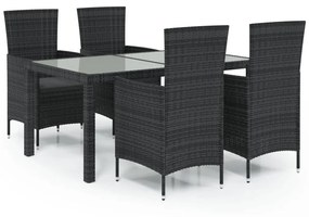 5 részes fekete polyrattan kültéri étkezőszett párnákkal