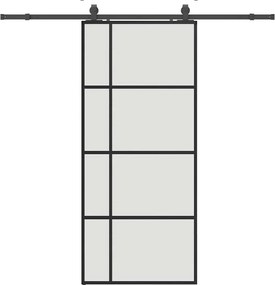 vidaXL fekete ESG üveg tolóajtó fémszerelvény-szettel 90x205 cm