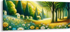 Kép - Falu sárga-zöld színekben (120x50 cm)