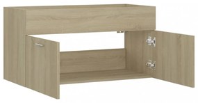 sonoma tölgy színű szerelt fa mosdószekrény 90 x 38,5 x 46 cm