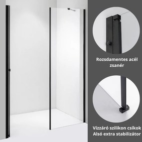 Stuxi Verona Fix Black 140 cm (70+70) széles csukló zuhanyajtó fix fallal, 6 mm vízlepergető üveggel, matt fekete profillal, 195 cm magas