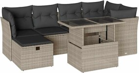 vidaXL 7 részes világosszürke polyrattan kerti ülőgarnitúra párnákkal