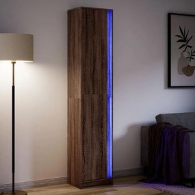 barna tölgy szerelt fa magasszekrény LED-ekkel 41,5x32,5x200 cm