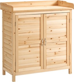 Outsunny Fa Kerti Szekrény Kültéri Tároló Műhely 2 Ajtóval, Polccal és Emelt Lábakkal Teraszra, Patio 83x40x92 cm Természetes | Aosom