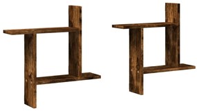 2 db füstös tölgy színű szerelt fa fali polc 50 x 12 x 50 cm