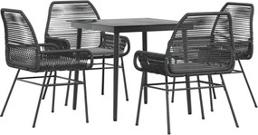 vidaXL 5 részes fekete polyrattan üveg kerti étkezőgarnitúra párnákkal