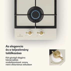 Klarstein Victoria Domino, gáz főzőlap, 2 Sabaf égő, üvegkerámia, retró design