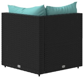 Fekete polyrattan kerti sarokkanapé párnákkal