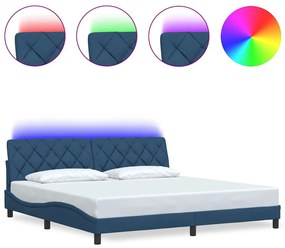 kék szövet ágykeret LED-es matrac nélkül 200 x 200 cm