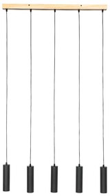Modern fekete lógólámpa fával 5 lámpás - Jeana