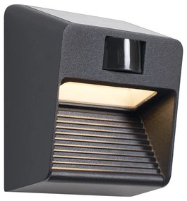 Fali lámpa fekete LED-del IP54 mozgásérzékelővel, szolár - Border