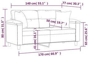 2 személyes fekete mikroszálas szövetkanapé párnákkal 140 cm