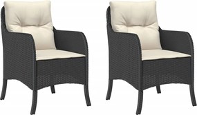 vidaXL 2 db fekete polyrattan kerti szék párnával