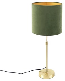 Asztali lámpa arany/bronz színű, zöld bársony árnyékolóval 25 cm - Parte