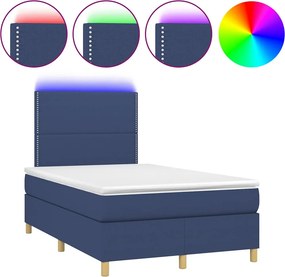 vidaXL kék szövet rugós és LED-es ágy matraccal 120x190 cm