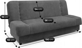 Ágyazható kanapé sötétszürke színben, kordbársony kárpittal PIANO