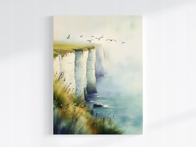 Poszter Tájkép Tenger Fehér Sziklák Dover Köd Madarak 60x80