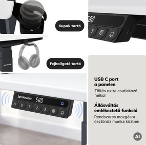 Elektromos íróasztal magasságállítással ergonomikus antracit-fehér, 1600x800 mm: ARIA