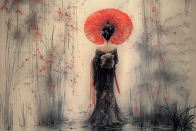 Canvas Vászonkép Nő Gésa Esernyő Japán Kelet Ázsia 60x40
