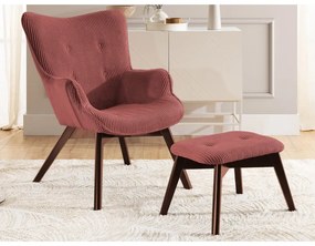 Piros kordbársony fotel lábtartóval Niko – Ropez