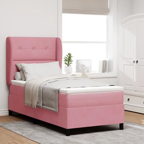 Boxspring Ágy Mattal Rózsaszín 90x190 cm Bársony