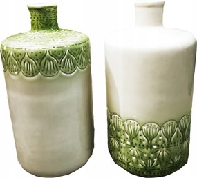 Dekoratív Kerámia Váza Fehér-zöld