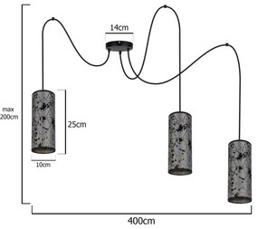 Csillár zsinóron AVALO 3xE27/60W/230V pók szürke/fekete