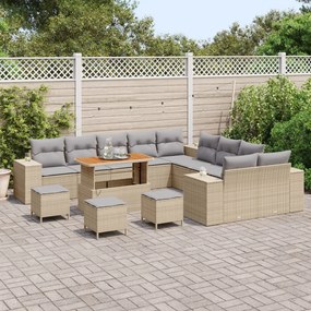 13 darabos kert kanapé szett párnákkal Bézs Poly Rattan Akác, 3 darabos kert étkező szett párnákkal Bézs Poly Rattan Akác