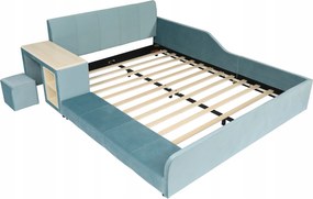 Kárpitozott ágy Egyszemélyes ágy Íróasztal polcokkal 140x200cm kék