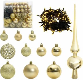 vidaXL Karácsonyi Díszgömb Készlet 300 LED-del 120 pcs Arany Műanyag