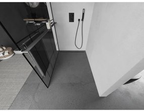 Mexen Kioto+, Walk-In zuhany paraván polccal és akasztóval 70 x 200 cm, 8 mm átlátszó üveg fekete mintás, grafit profil, 800-070-121-95-78