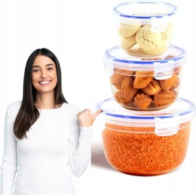 Uzsonnás dobozok 3 db 625, 1200, 2100ml kerek Katex ételtároló dobozok