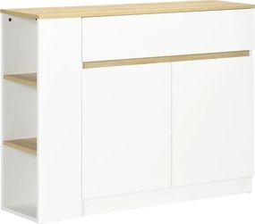 HOMCOM Fehér Konyhai Széktároló 2 Ajtós Fiókkal és 3 Nyitott Polccal Nappaliba és Étkezőbe 110x29.5x82 cm | Aosom